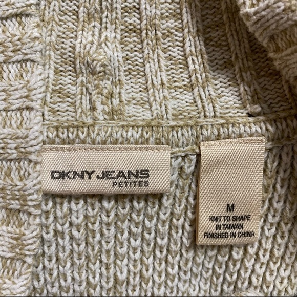 DKNY Jeans Tan White Shawl Neck V Neck Sweater - Picture 4 of 5
